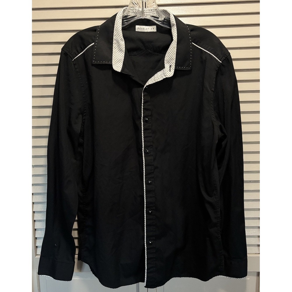 Resolution‎ Long Sleeve Button Up Blouse Size Medium Polka Dot/Solid Black/Wh